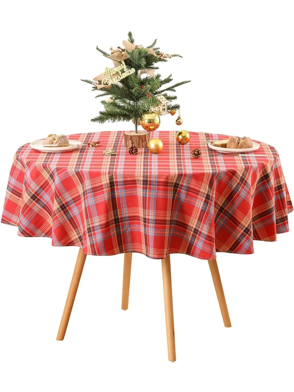 NEW Classic Scottish Tartan Plaid Round Tablecloth.